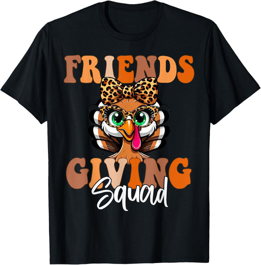 Friends Squad Thanksgiving 2024 Turkey Face Leopard T-Shirt - T-Shirt | Black