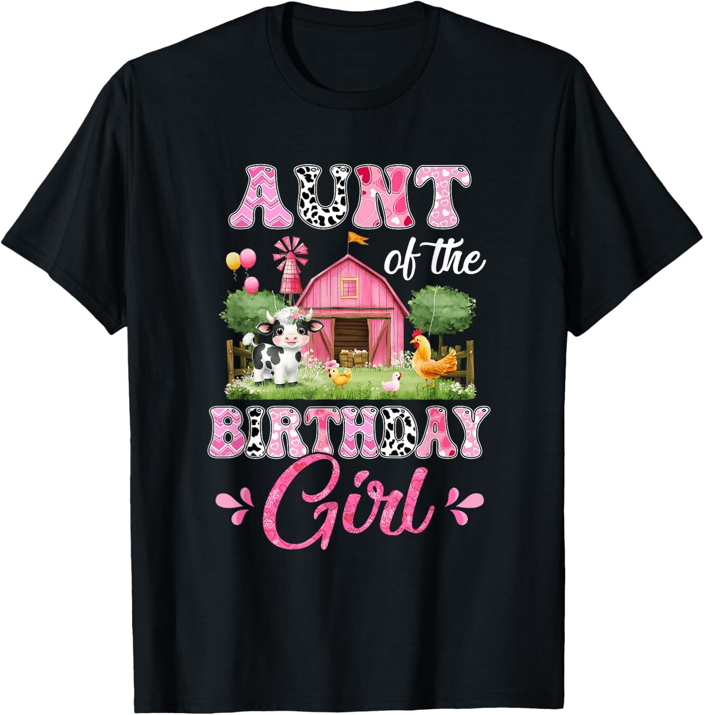 Aunt Of The Birthday Girl 1St Birthday Cow Farm Family T-Shirt - T-Shirt | Black