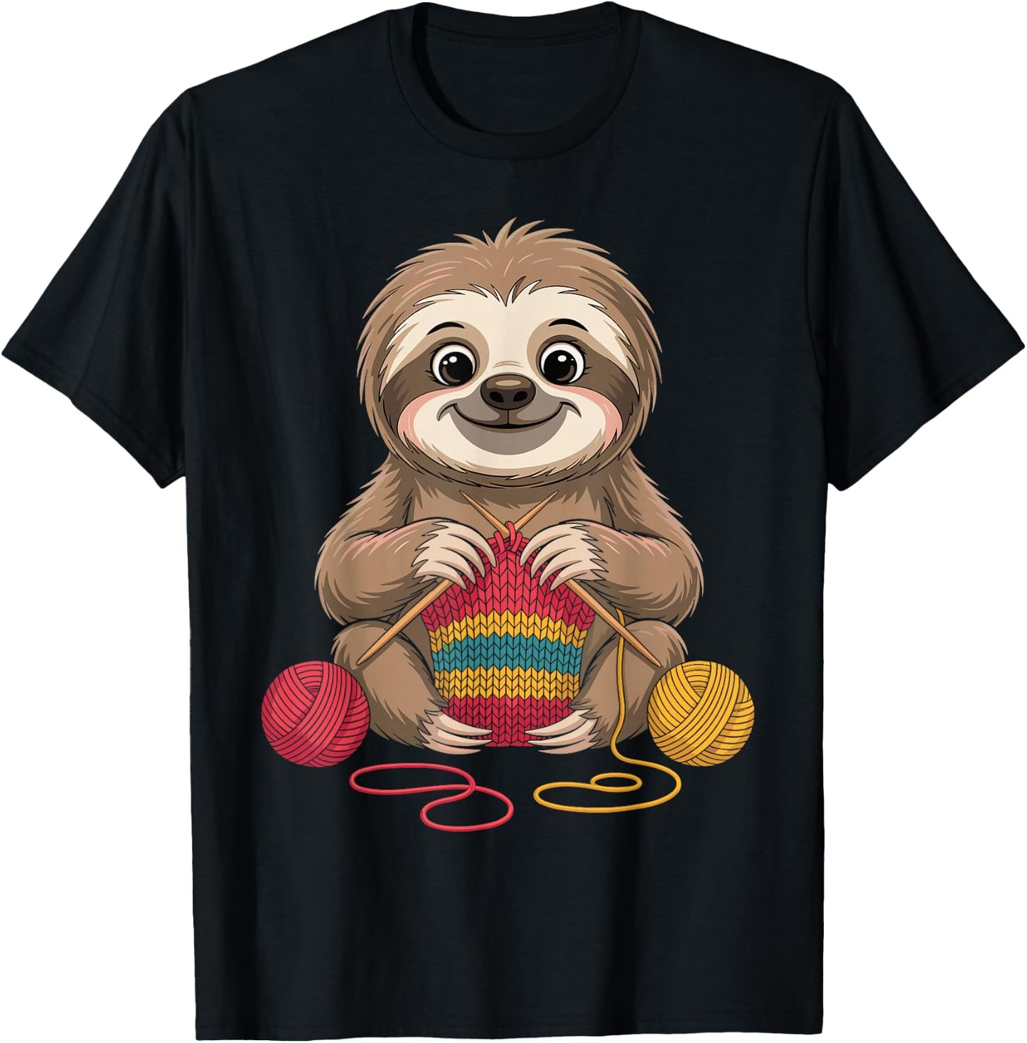 Sloth Knitting Funny T-Shirt - T-Shirt | Black