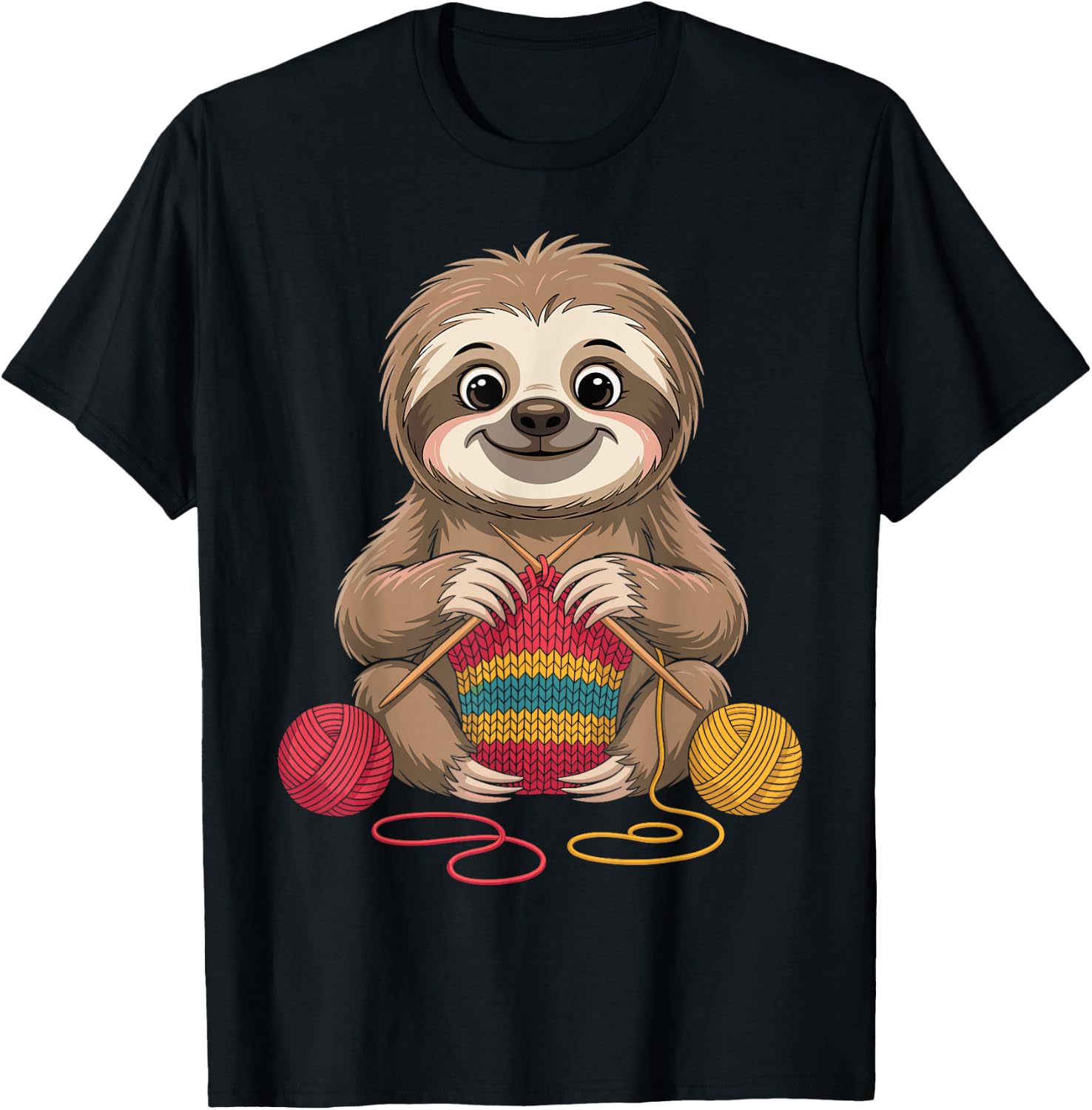 Sloth Knitting Funny T-Shirt - T-Shirt | Black