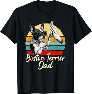 Cool Retro Boston Terrier Dad Funny Vintage Dog Lover T-Shirt - T-Shirt | Black