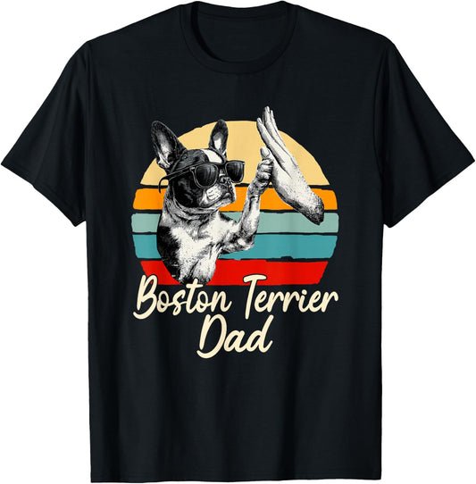 Cool Retro Boston Terrier Dad Funny Vintage Dog Lover T-Shirt - T-Shirt | Black