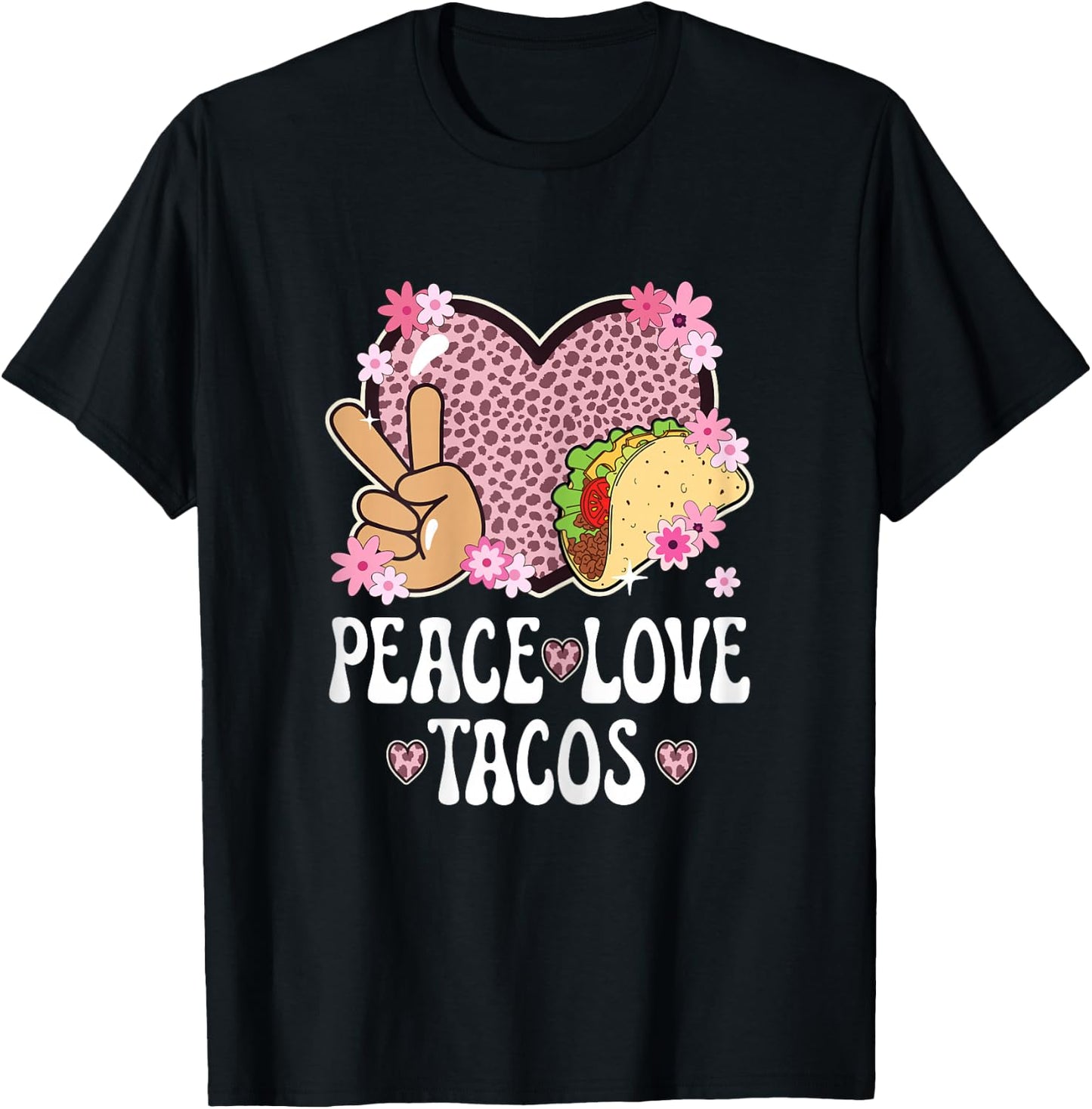 Peace Love Tacos Cheetah Print Taco Tuesday Women Taco Lover T-Shirt - T-Shirt | Black
