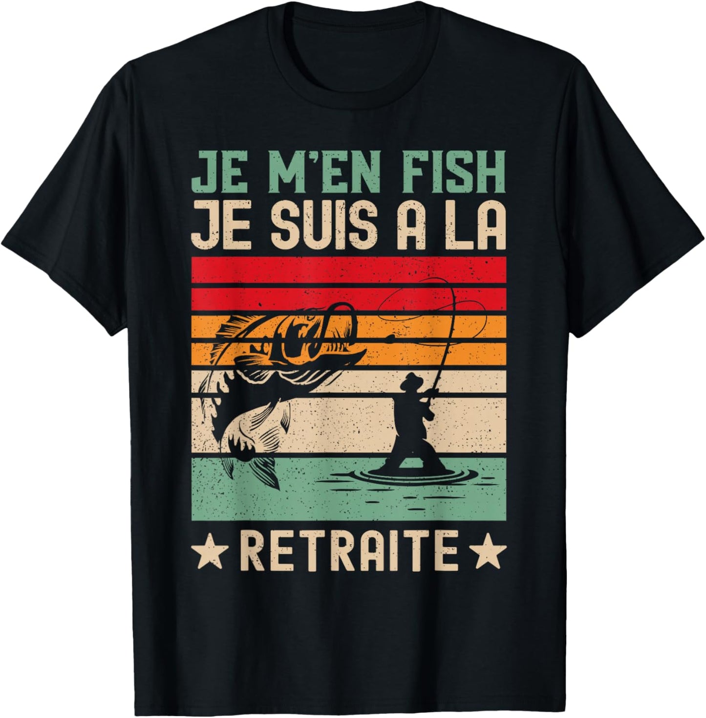 Je M'en Fish Retraite Fisherman – Funny Retired , Black, S T-Shirt - T-Shirt | Black