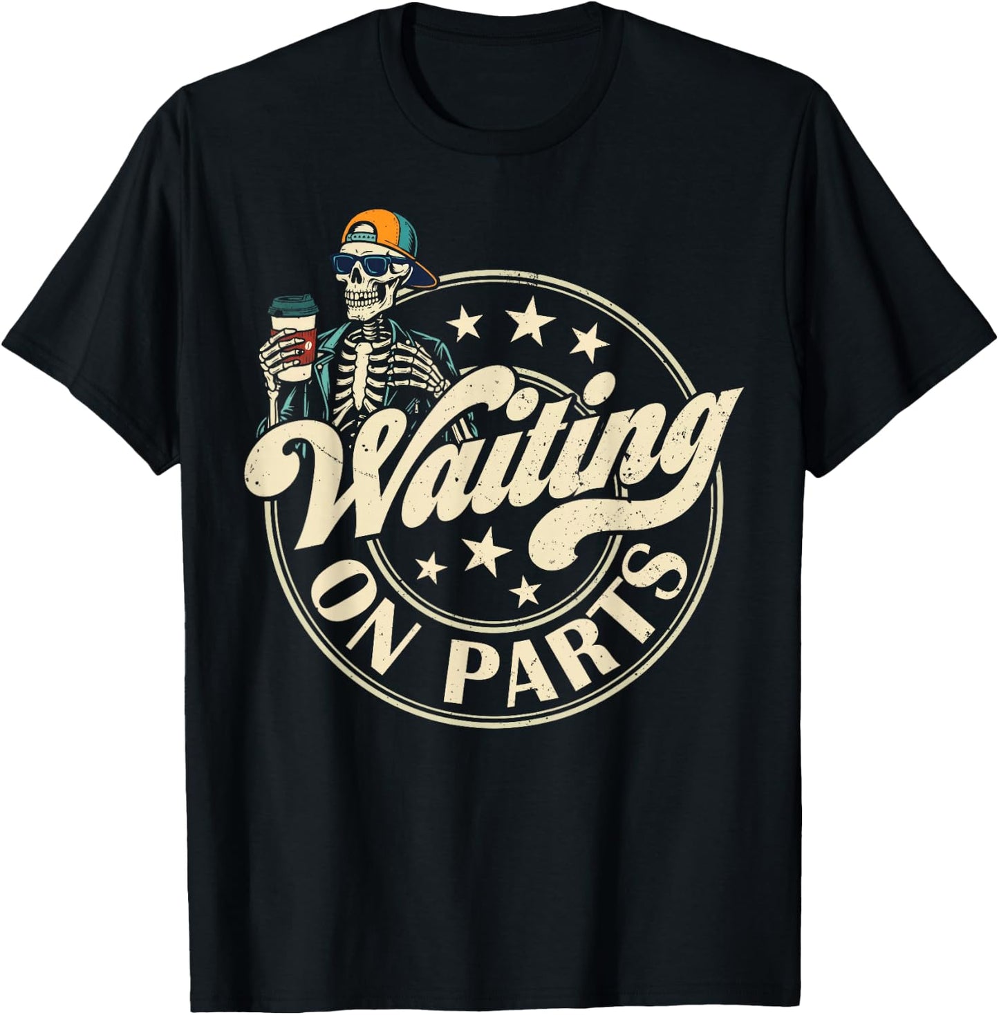 Funny Waiting On Parts Mechanic Skeleton Auto Repair Life T-Shirt - T-Shirt | Black