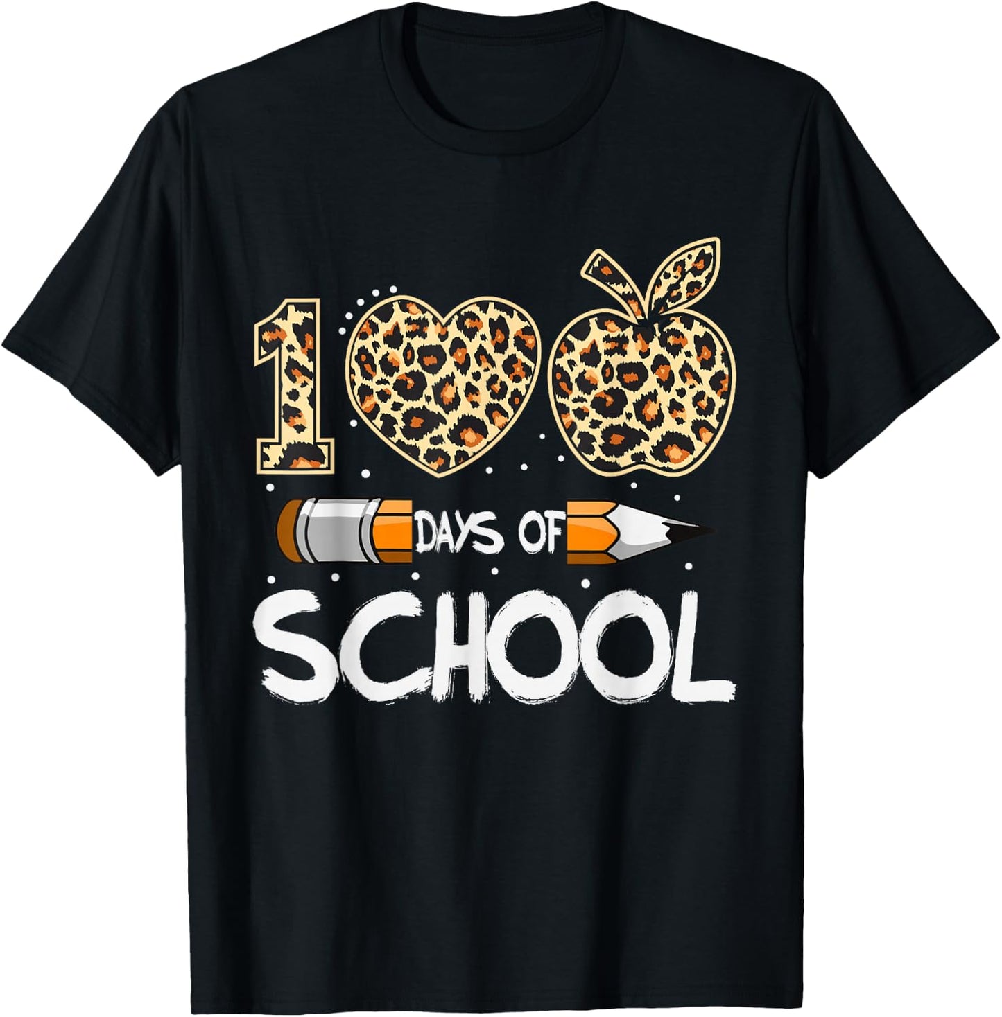 100 Days of School Leopard Teacher Kids 100th Day of School T-Shirt - T-Shirt | Black