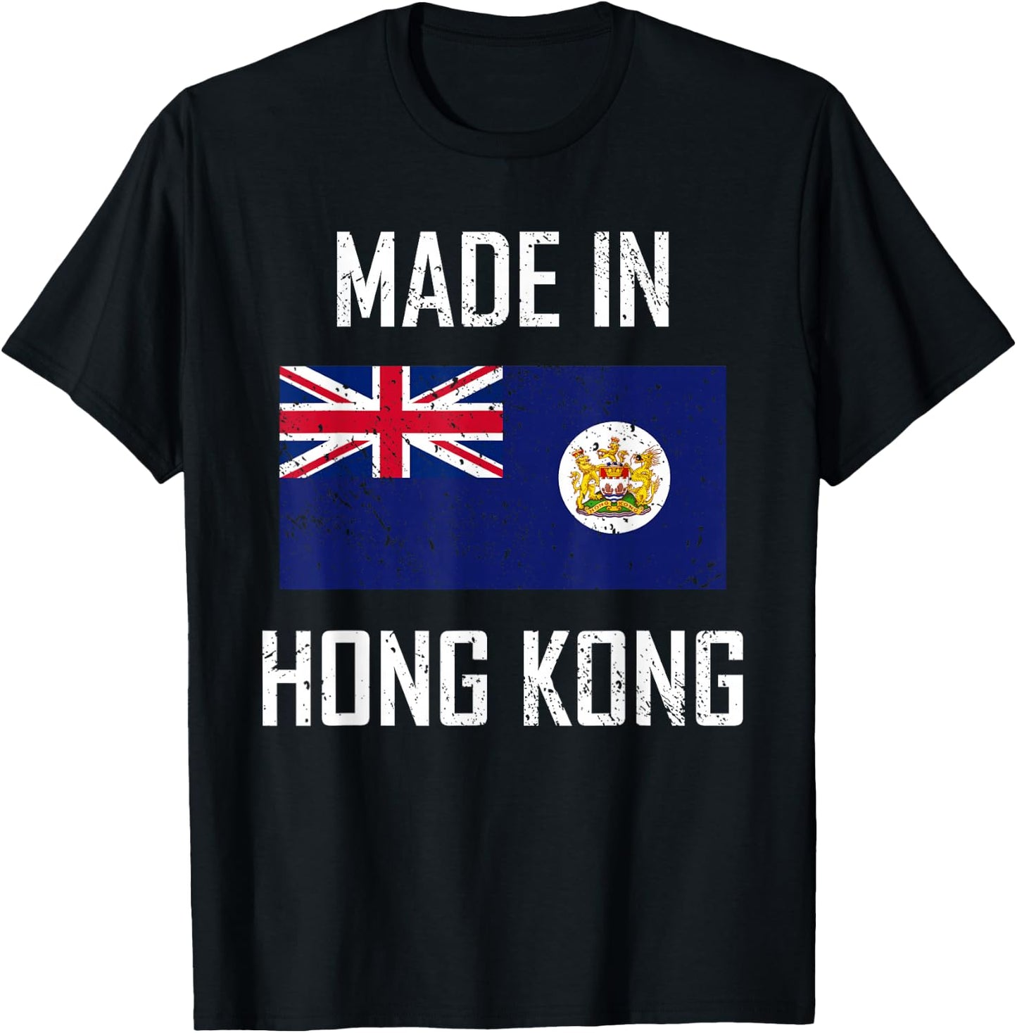 Made In Hong Kong British Colonial Flag HK Vintage T-Shirt - T-Shirt | Black