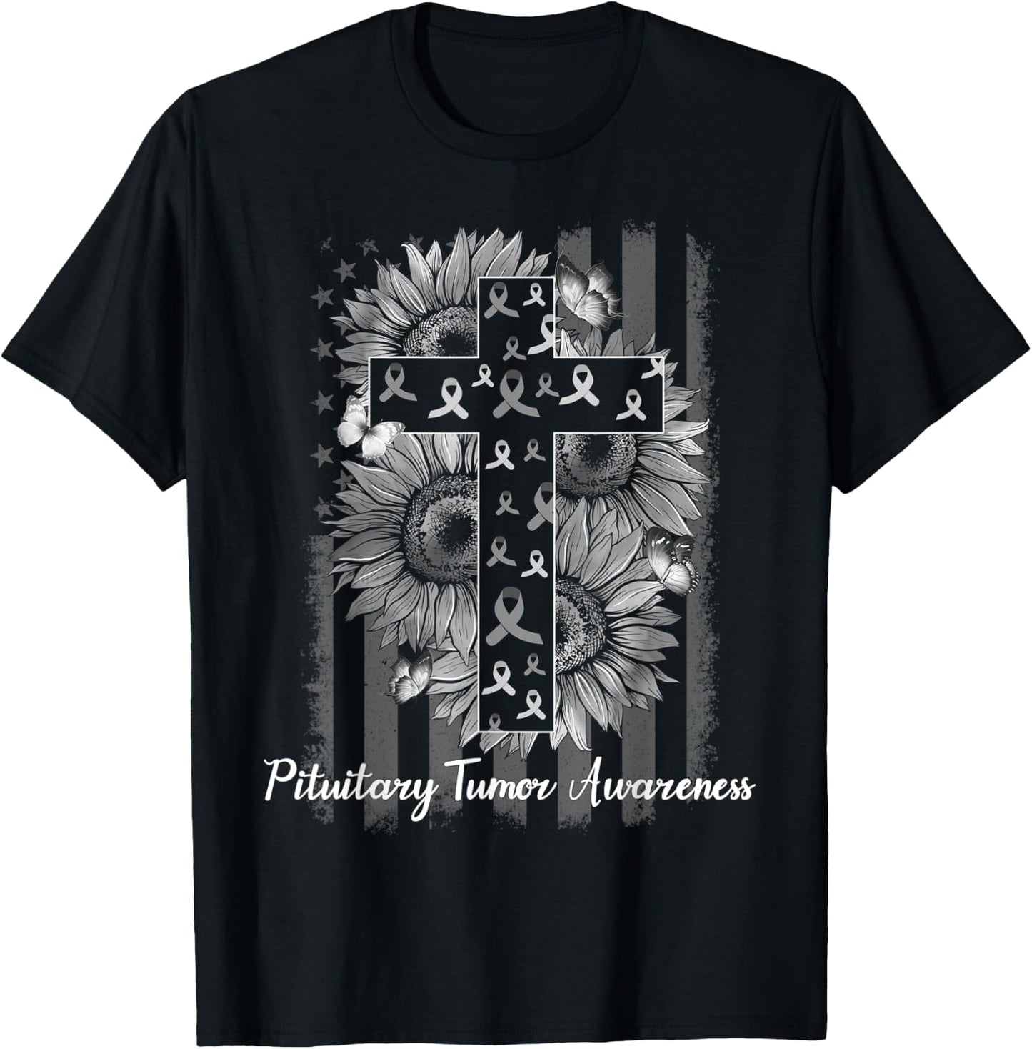 Pituitary Tumor Awareness Sunflower Survivor Fighter T-Shirt - T-Shirt | Black