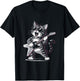 Cat Playing Guitar - Fun Cat Lover and Guitarist Artwork Men Women Girls Kids T-Shirt - T-Shirt | Black