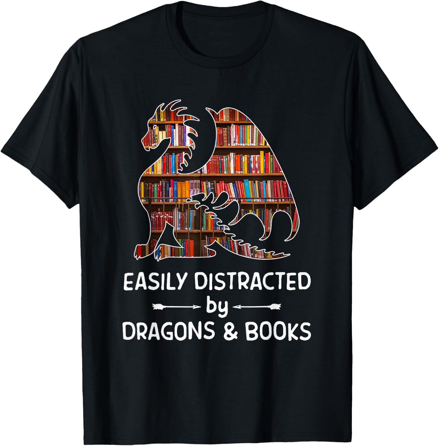 easily distracted by Dragon and Books nerds T-Shirt - T-Shirt | Black