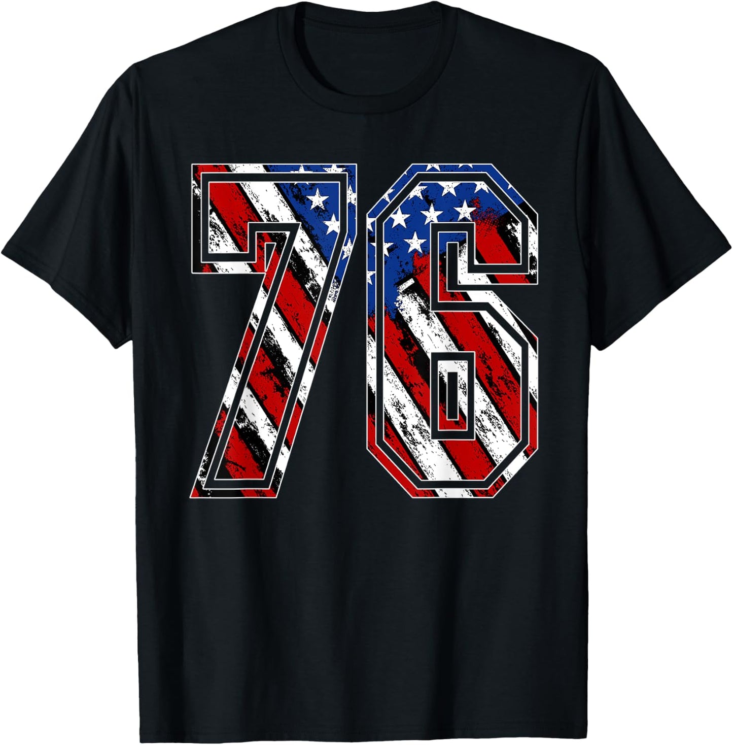 Number 76 Red White and Blue American Flag #76 Jersey Shirt T-Shirt - T-Shirt | Black