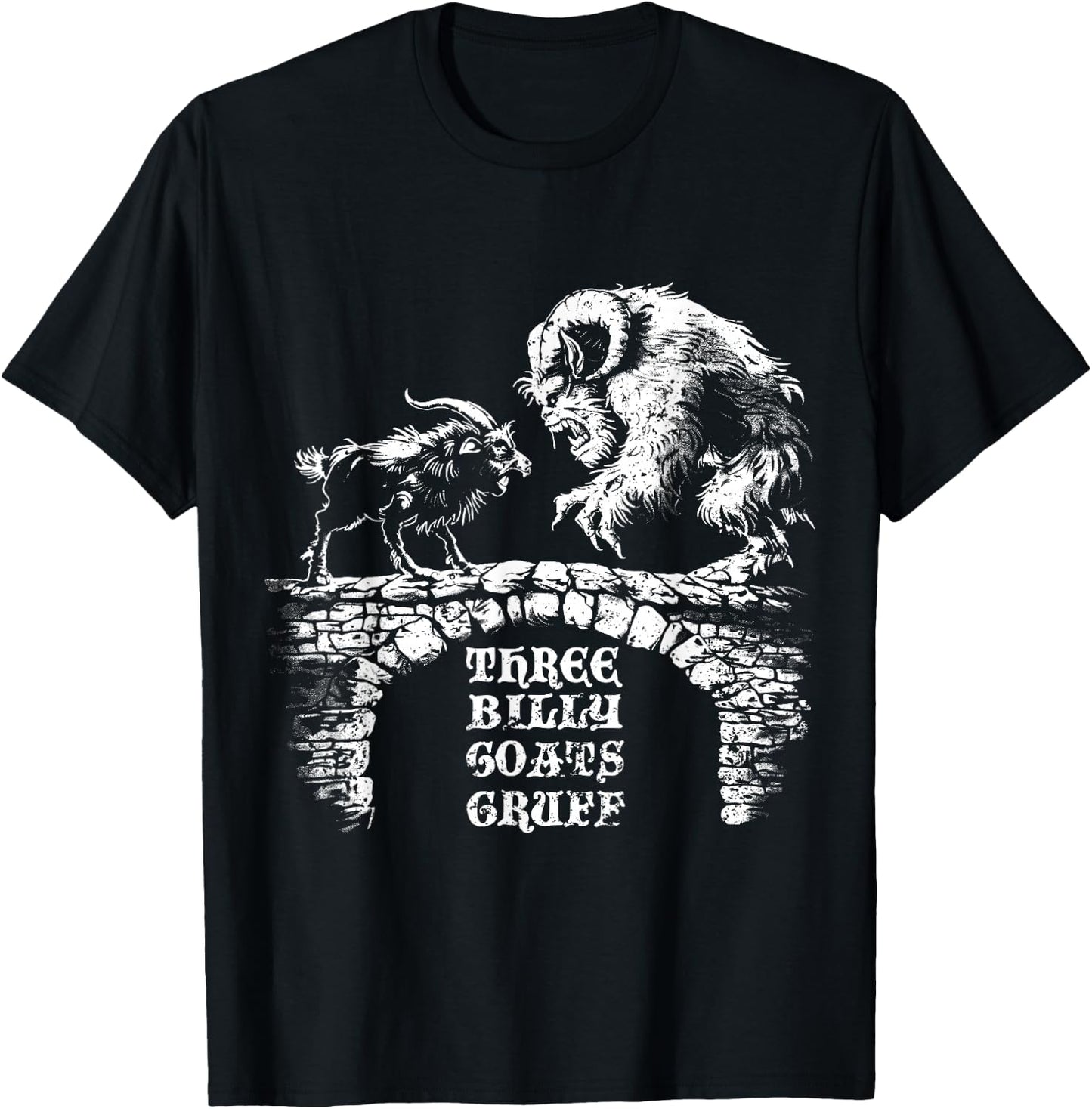 Three Billy Goats Gruff Fairytale Vintage T-Shirt - T-Shirt | Black