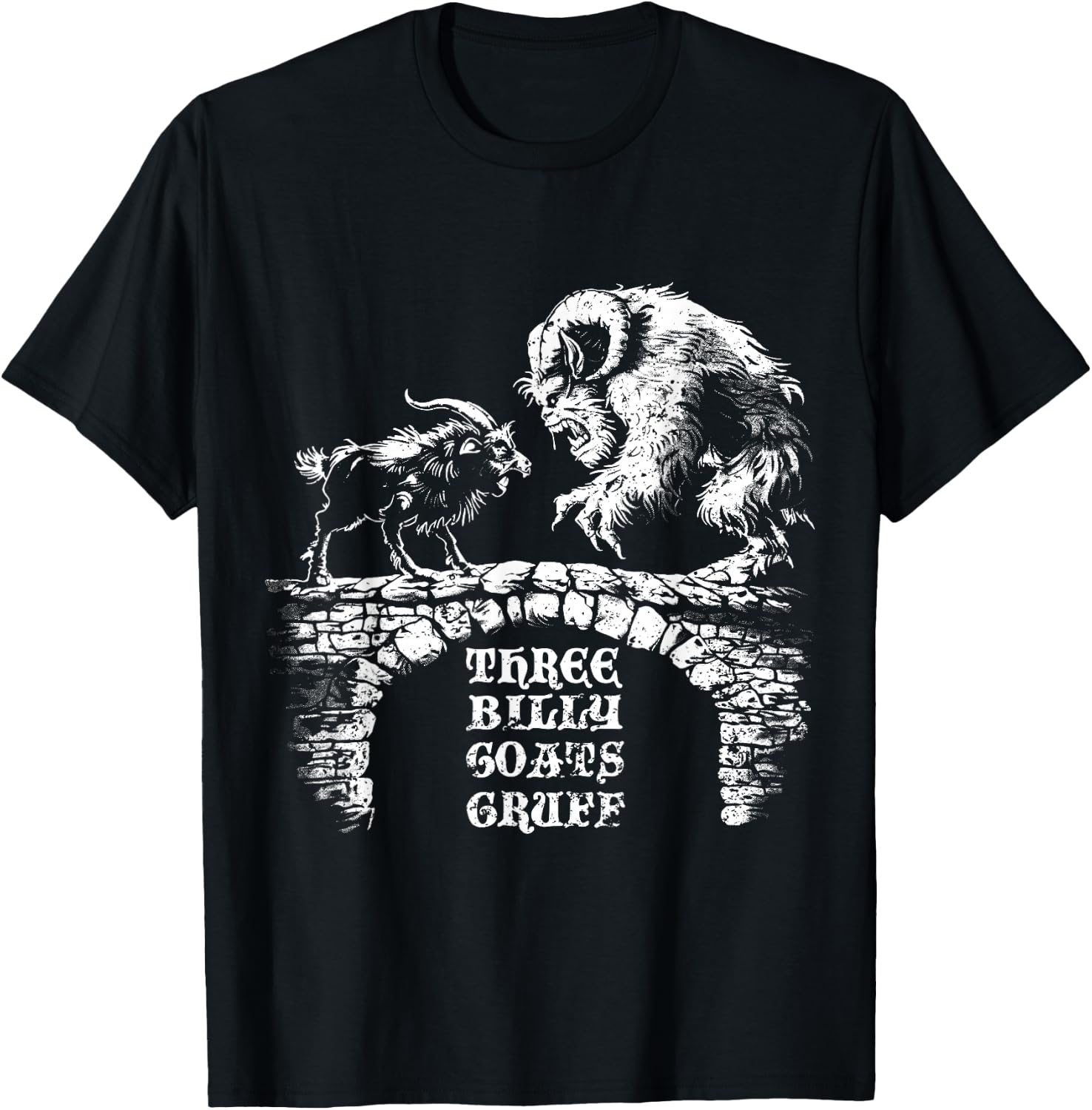 Three Billy Goats Gruff Fairytale Vintage T-Shirt - T-Shirt | Black