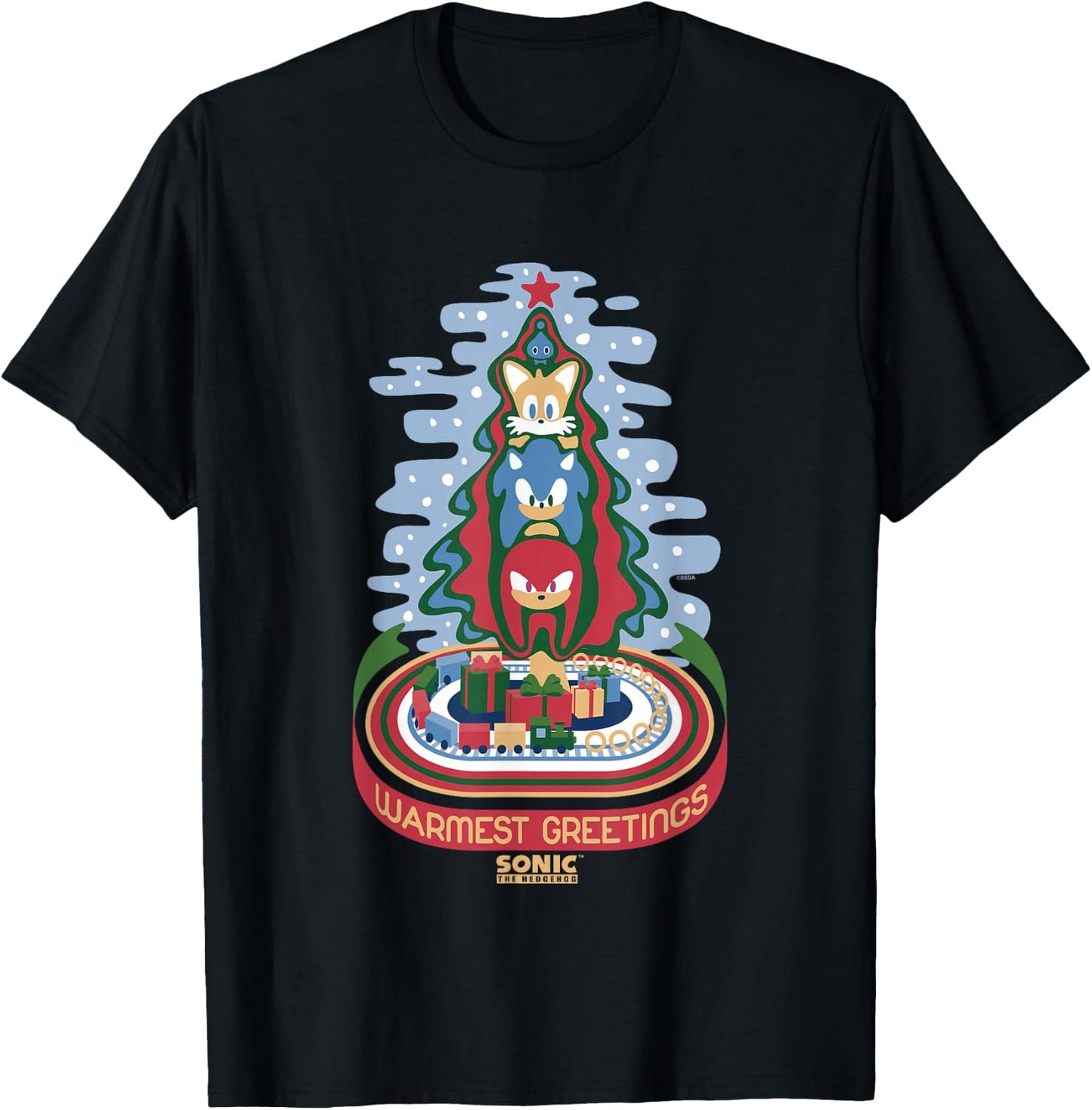 Sonic The Hedgehog Christmas Warmest Greetings Vintage T-Shirt - T-Shirt | Black