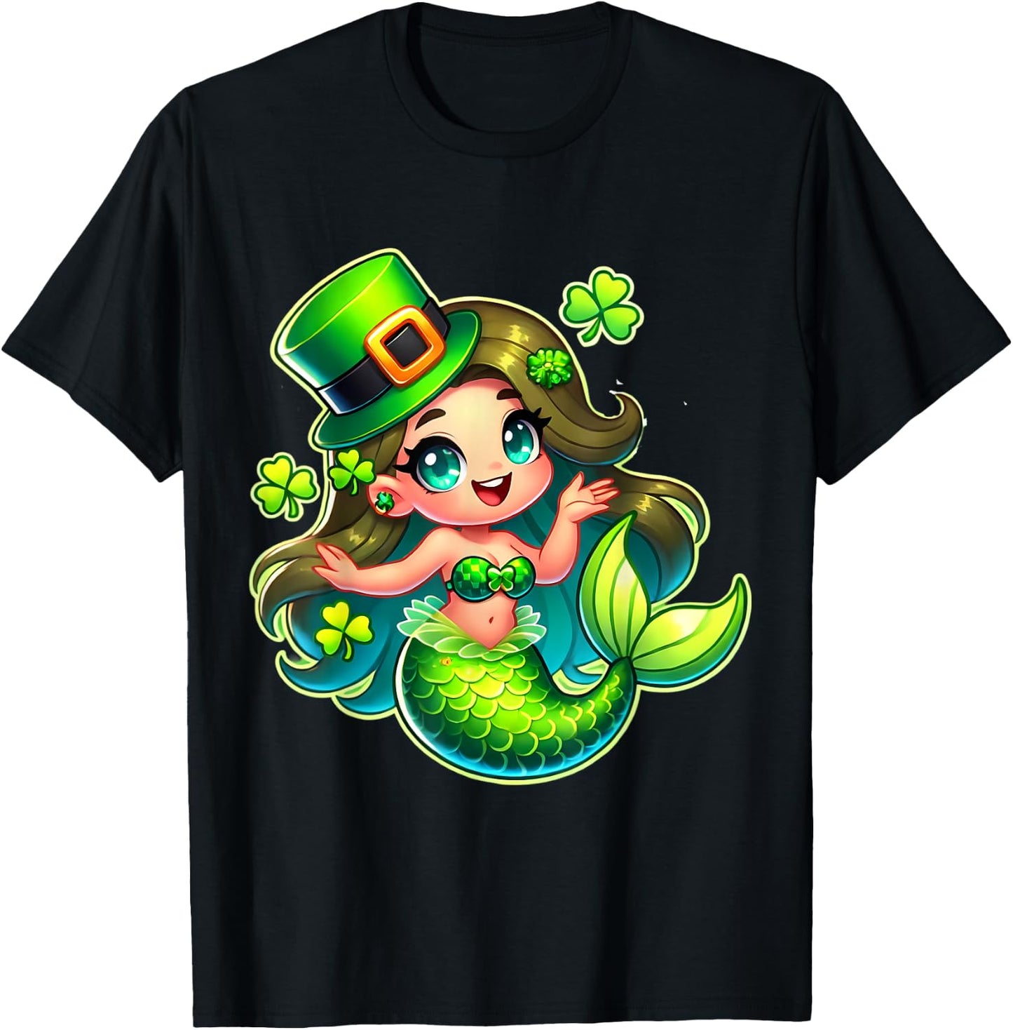 St. Patricks Day Mermaid Leprechaun Men Women Kids T-Shirt - T-Shirt | Black