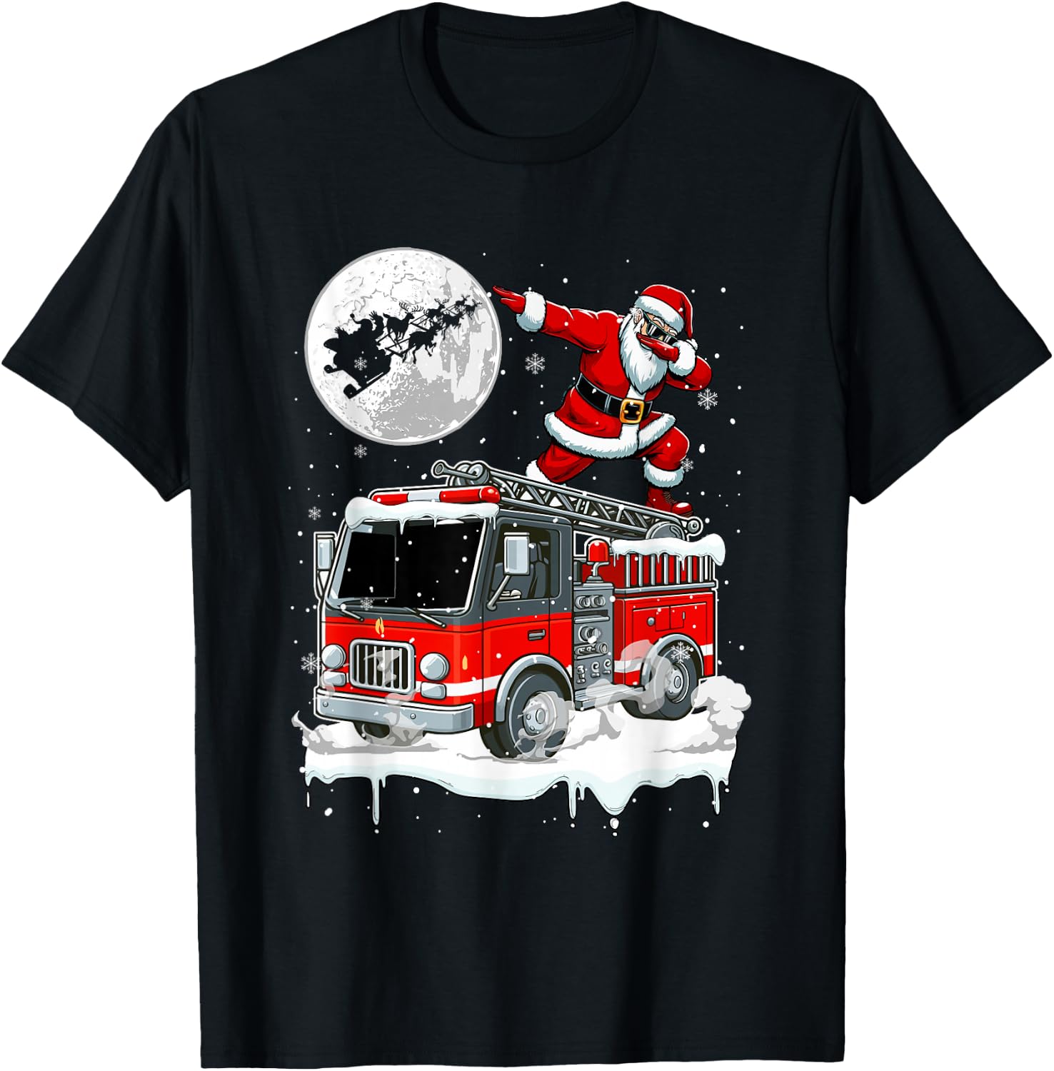 Santa Dabbing On Fire Truck Christmas Driver Lover Kids T-Shirt - T-Shirt | Black