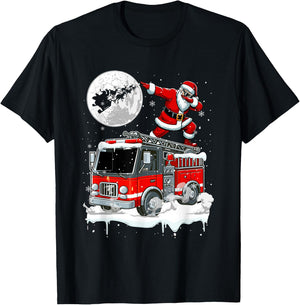 Santa Dabbing On Fire Truck Christmas Driver Lover Kids T-Shirt - T-Shirt | Black