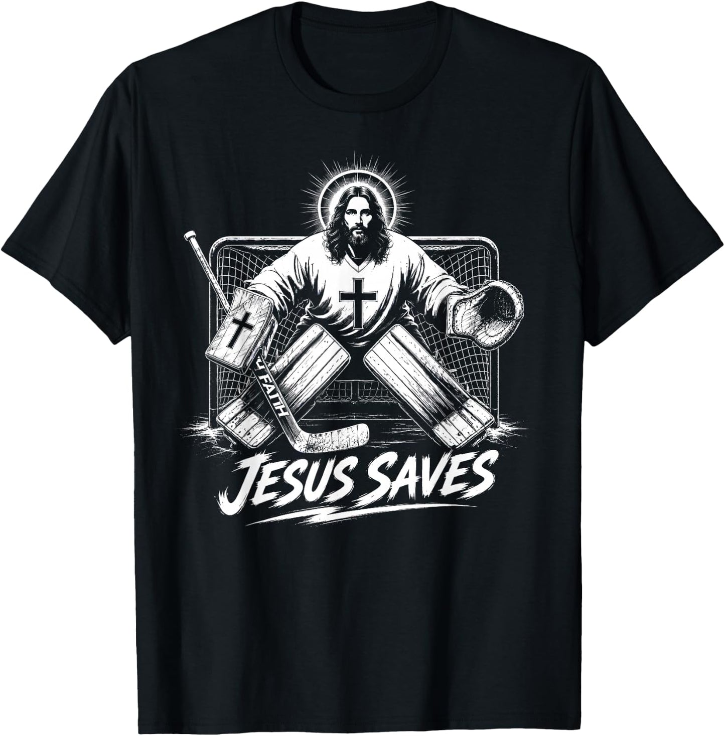 Funny Jesus Saves Hockey Goalie Sport Religious Christian T-Shirt - T-Shirt | Black