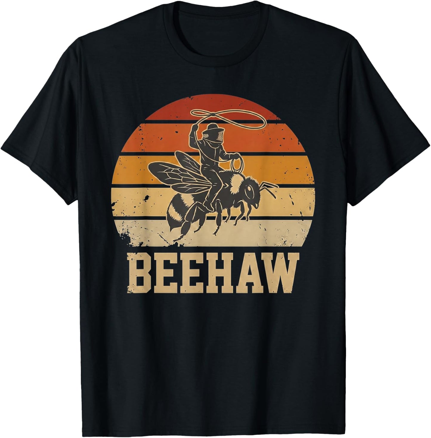 Beehaw Funny Beekeeper Cowboy Bee Rider Retro Sunset Farm T-Shirt - T-Shirt | Black