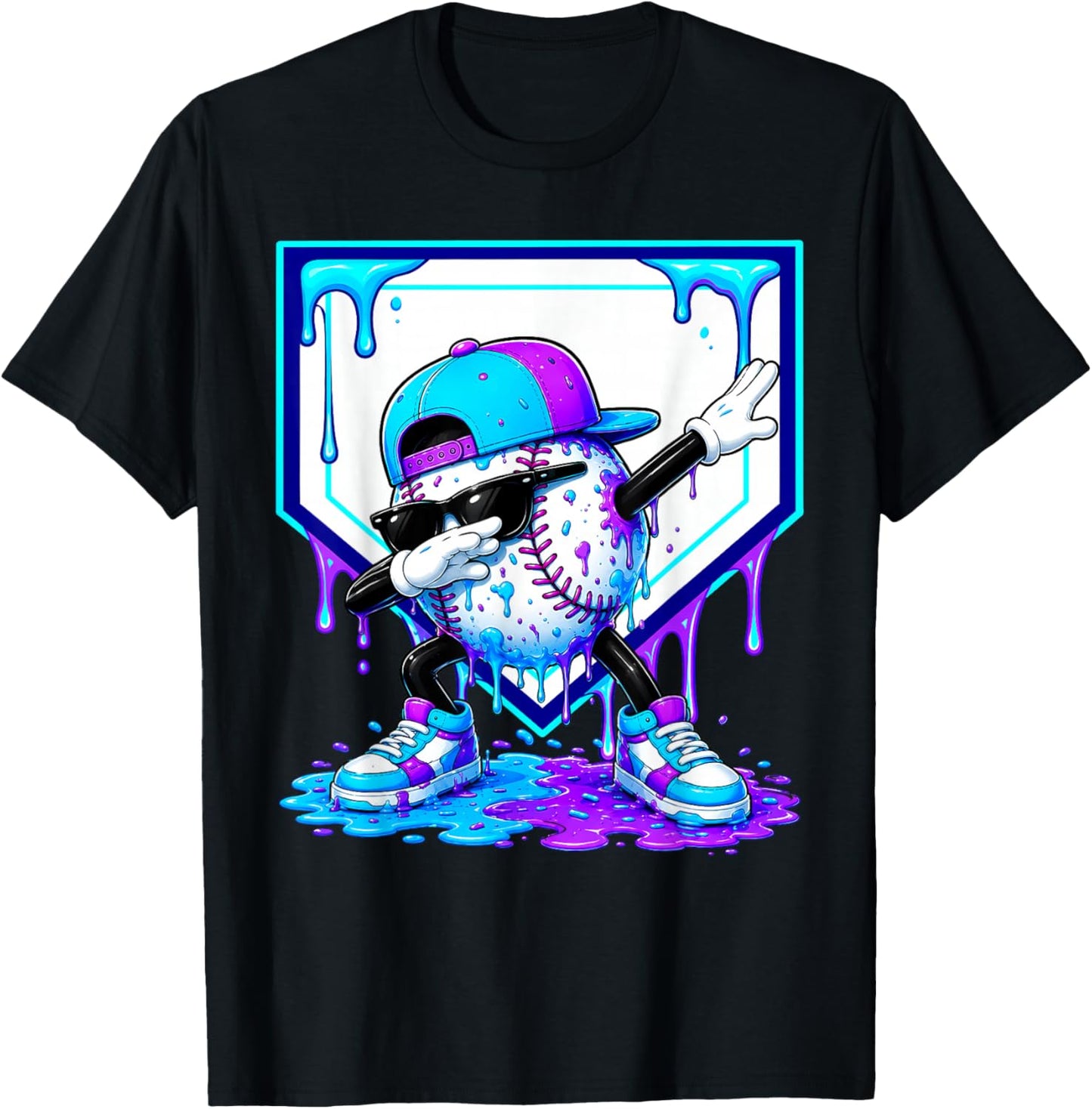Dripping Baseball Drip Blue Boys Cosmic Baseball Glow T-Shirt - T-Shirt | Black