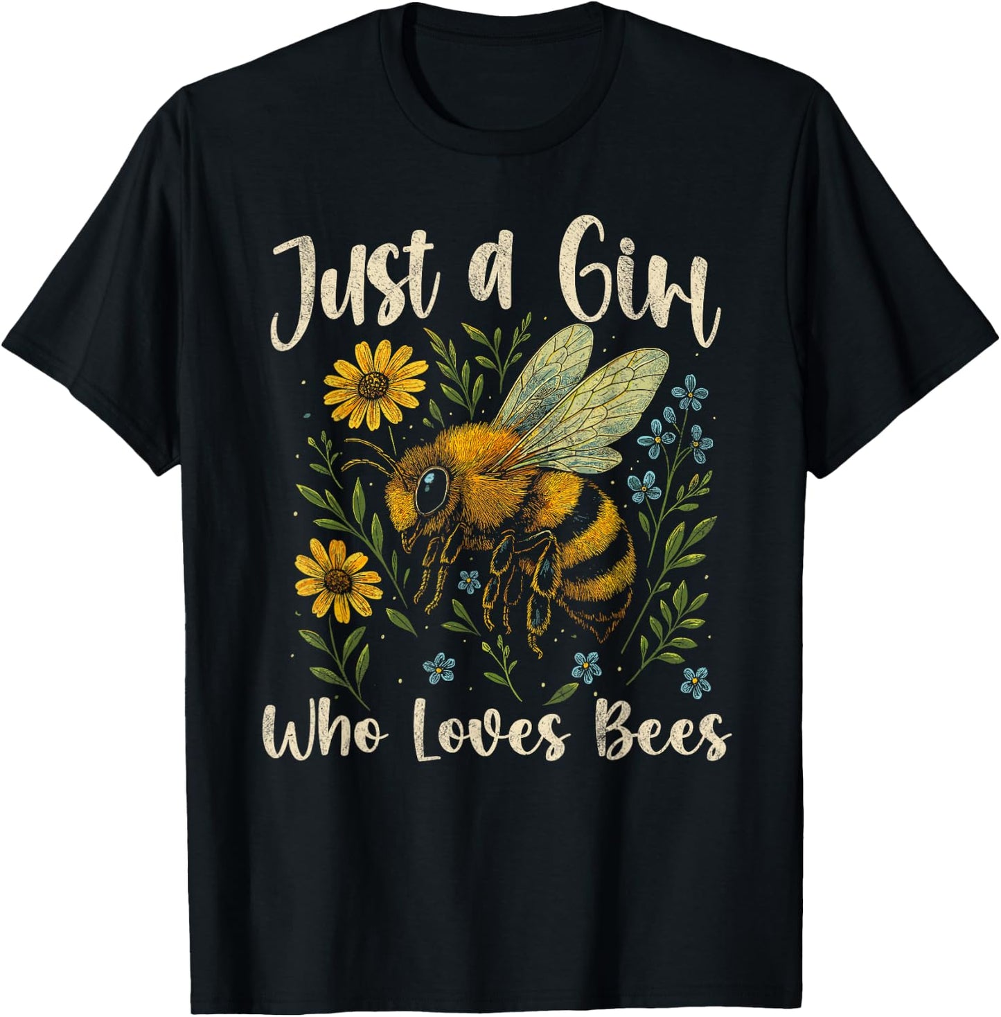 Just a Girl Who Loves Bees Cute Nature Bee Lover Floral T-Shirt - T-Shirt | Black