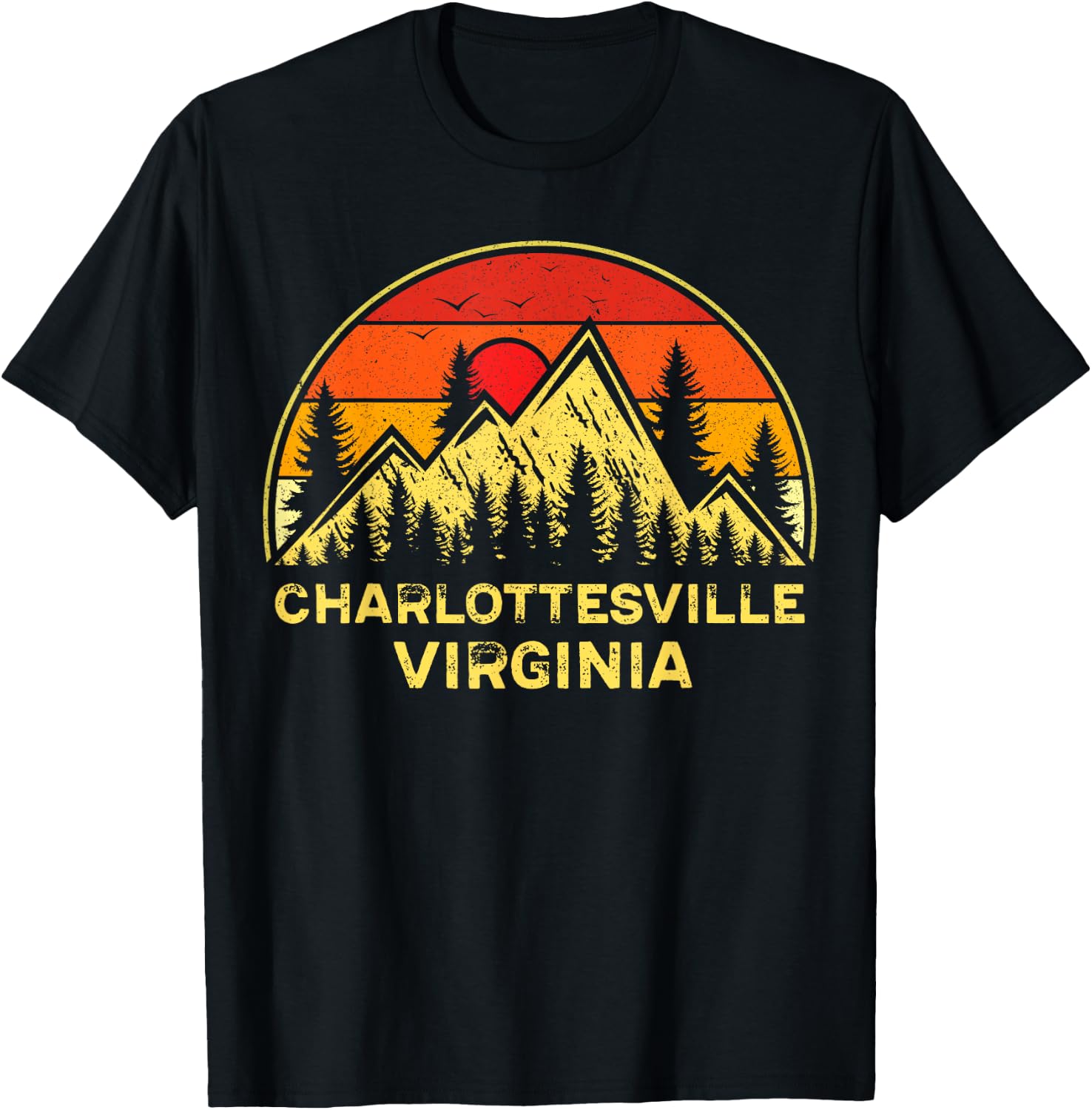 Charlottesville Virginia VA Mountains Hiking Souvenir Retro T-Shirt - T-Shirt | Black