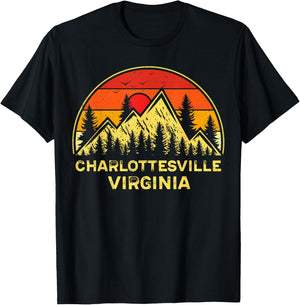 Charlottesville Virginia VA Mountains Hiking Souvenir Retro T-Shirt - T-Shirt | Black