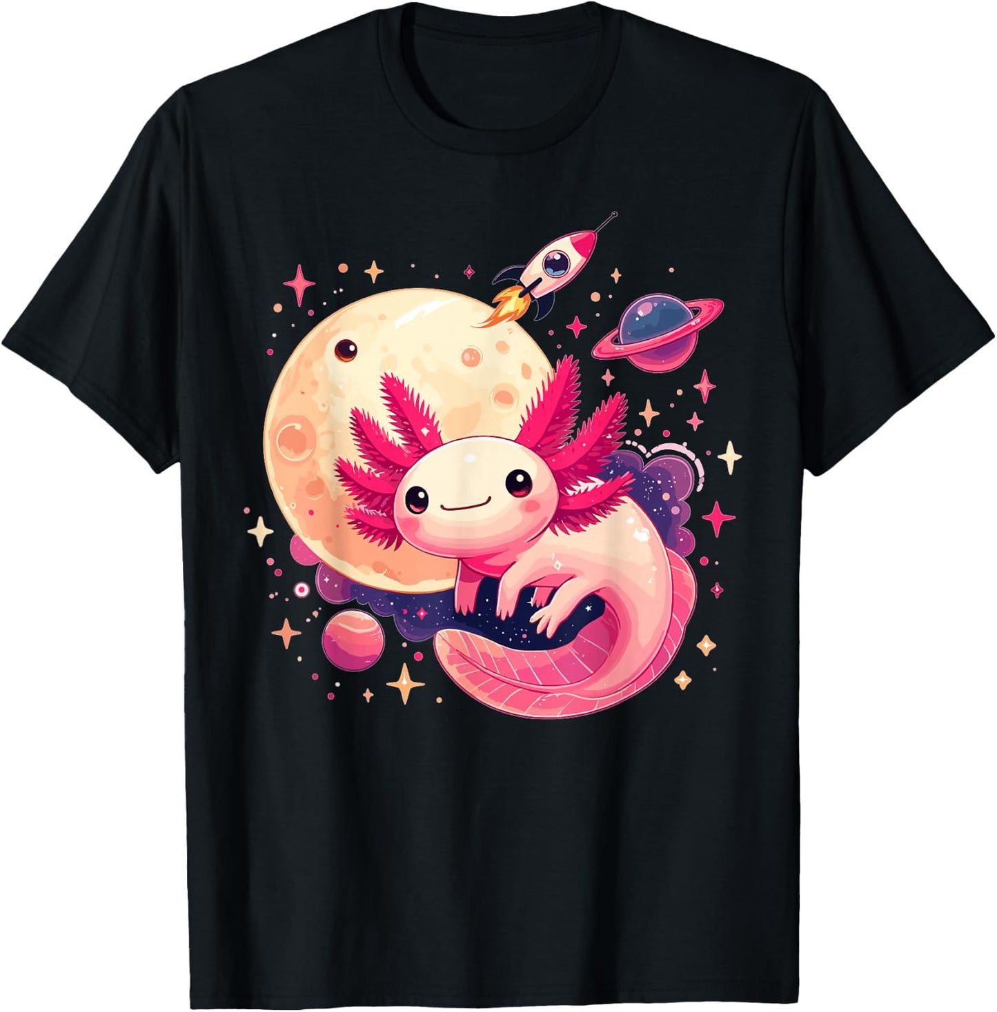 Cute Space Axolotl Kawaii Anime Pastel Goth T-Shirt - T-Shirt | Black