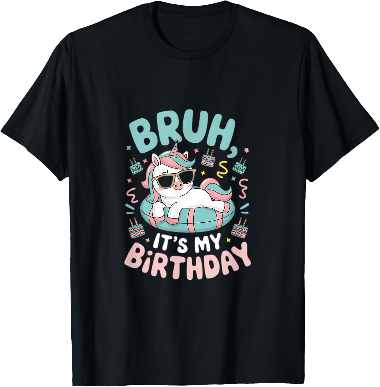 Bruh It's My Birthday Cute Unicorn Kids T-Shirt - T-Shirt | Black