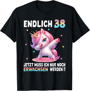 38th Birthday Woman 38 Years Party Outfit Funny Unicorn , black T-Shirt - T-Shirt | Black