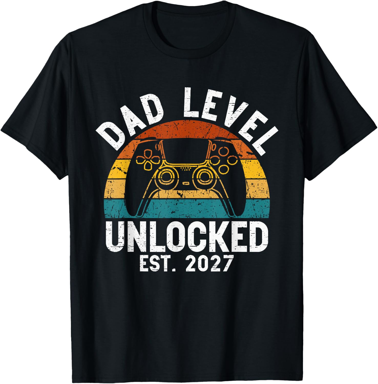 Dad Level Unlocked 2027 New Dad Gamer Baby Announcement T-Shirt - T-Shirt | Black