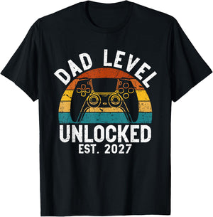 Dad Level Unlocked 2027 New Dad Gamer Baby Announcement T-Shirt - T-Shirt | Black