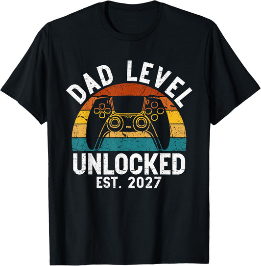 Dad Level Unlocked 2027 New Dad Gamer Baby Announcement T-Shirt - T-Shirt | Black