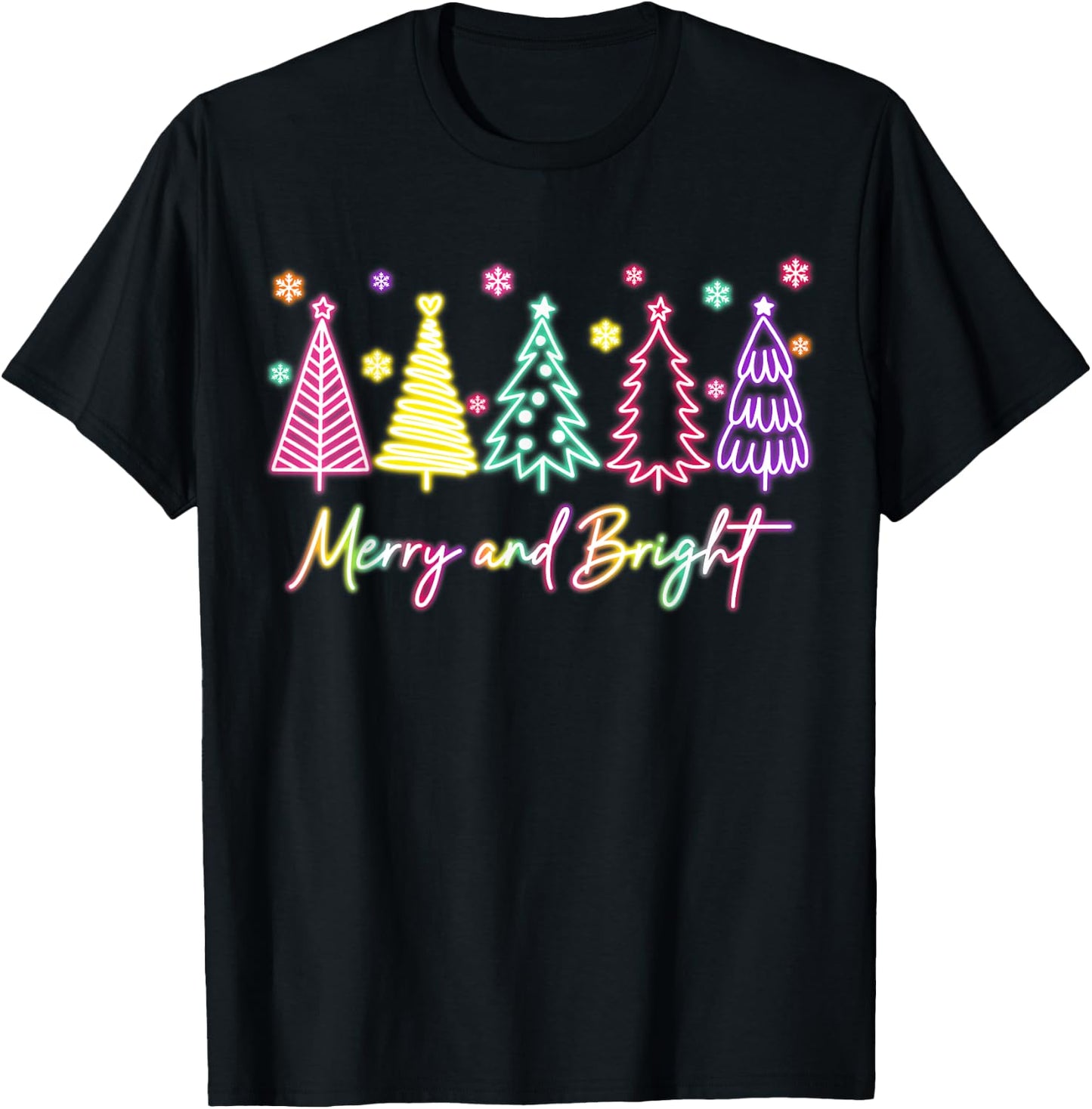 Merry Christmas Bright Christmas Tree Light Colorful Glowing T-Shirt - T-Shirt | Black