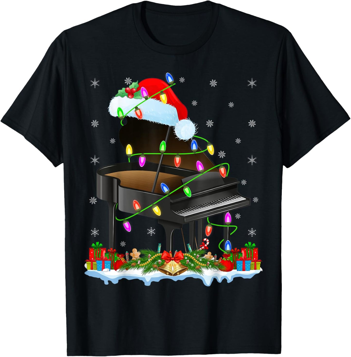 Piano Xmas Lighting Santa Piano Christmas T-Shirt - T-Shirt | Black