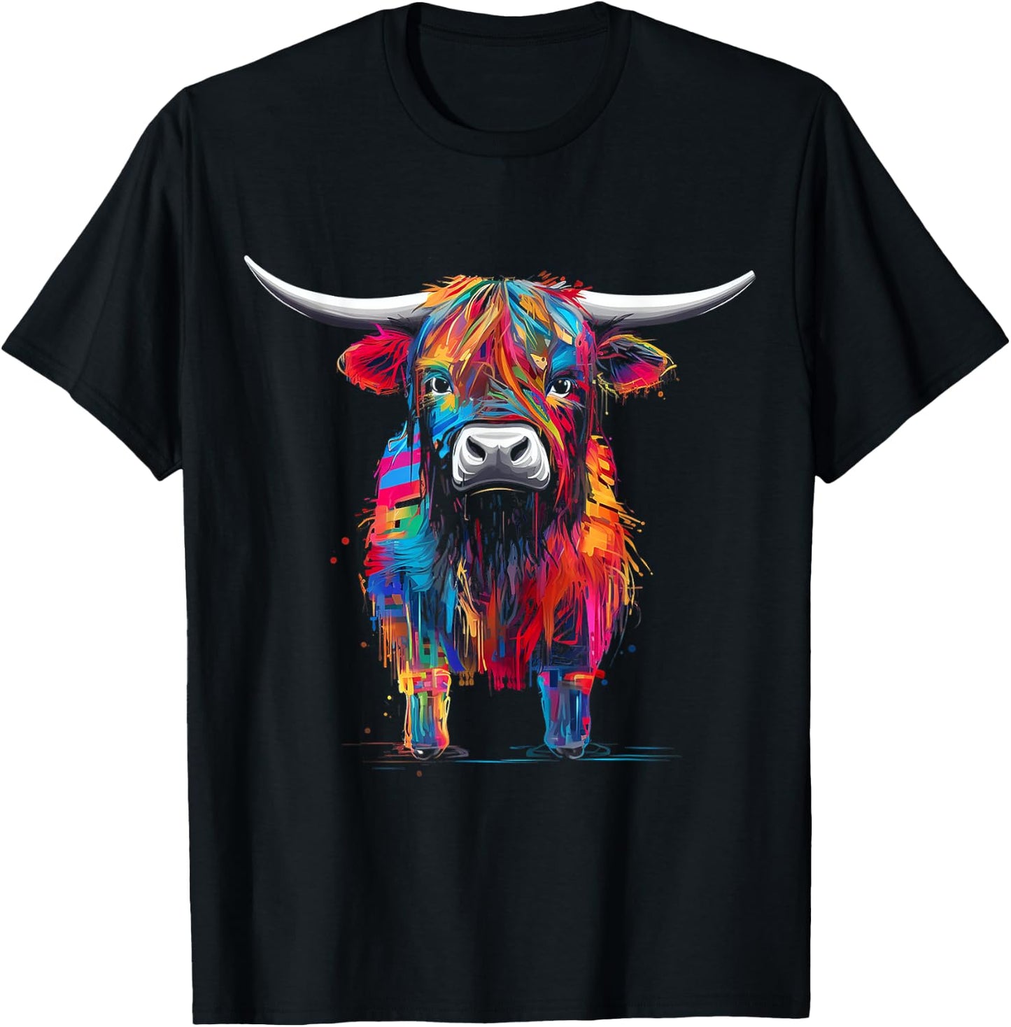 Highland Cow Abstract Art Animal Colorful Highland Cow T-Shirt - T-Shirt | Black
