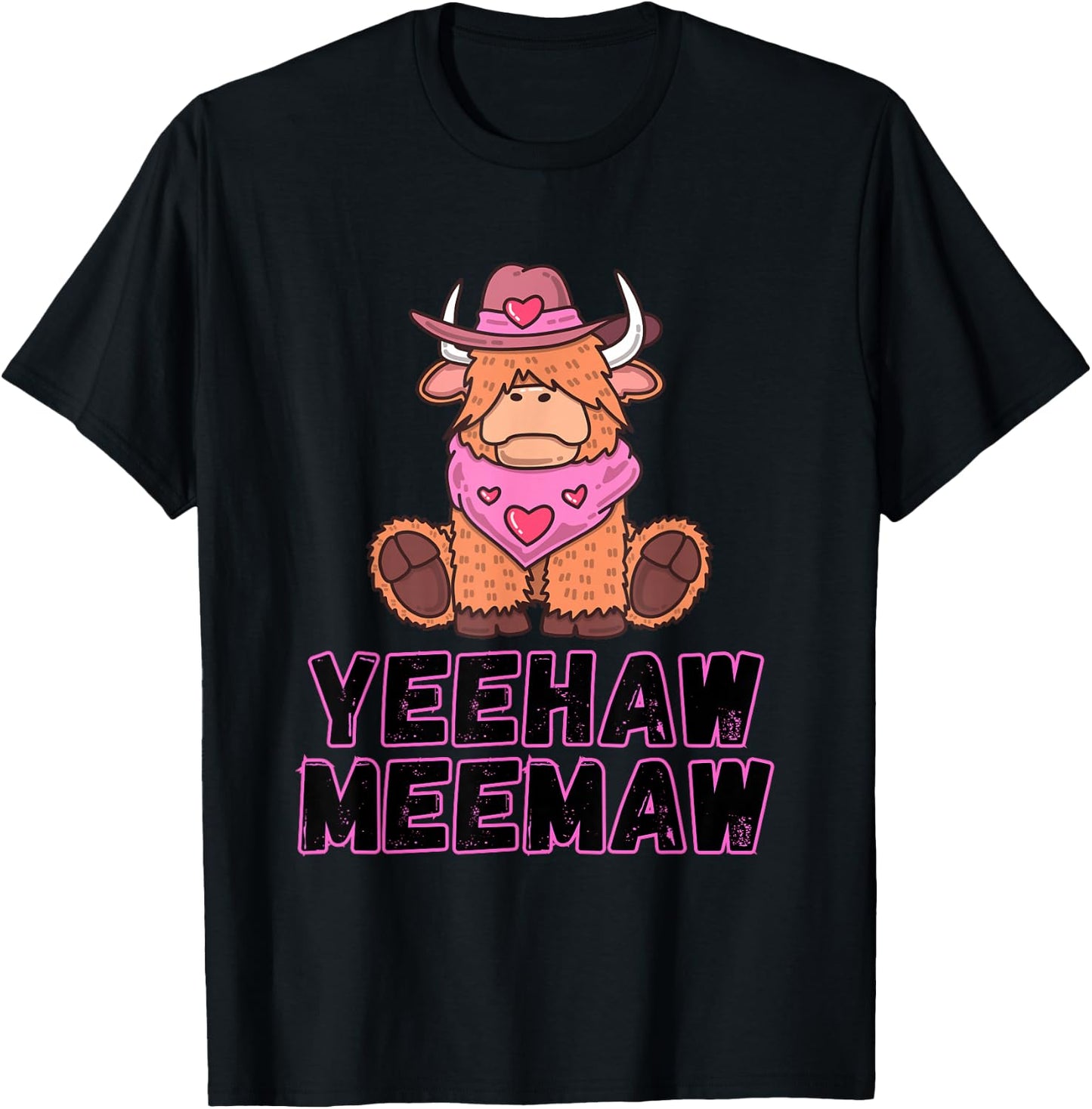 Yeehaw Meemaw Funny, Cute, Trending, Country, Cow T-Shirt - T-Shirt | Black