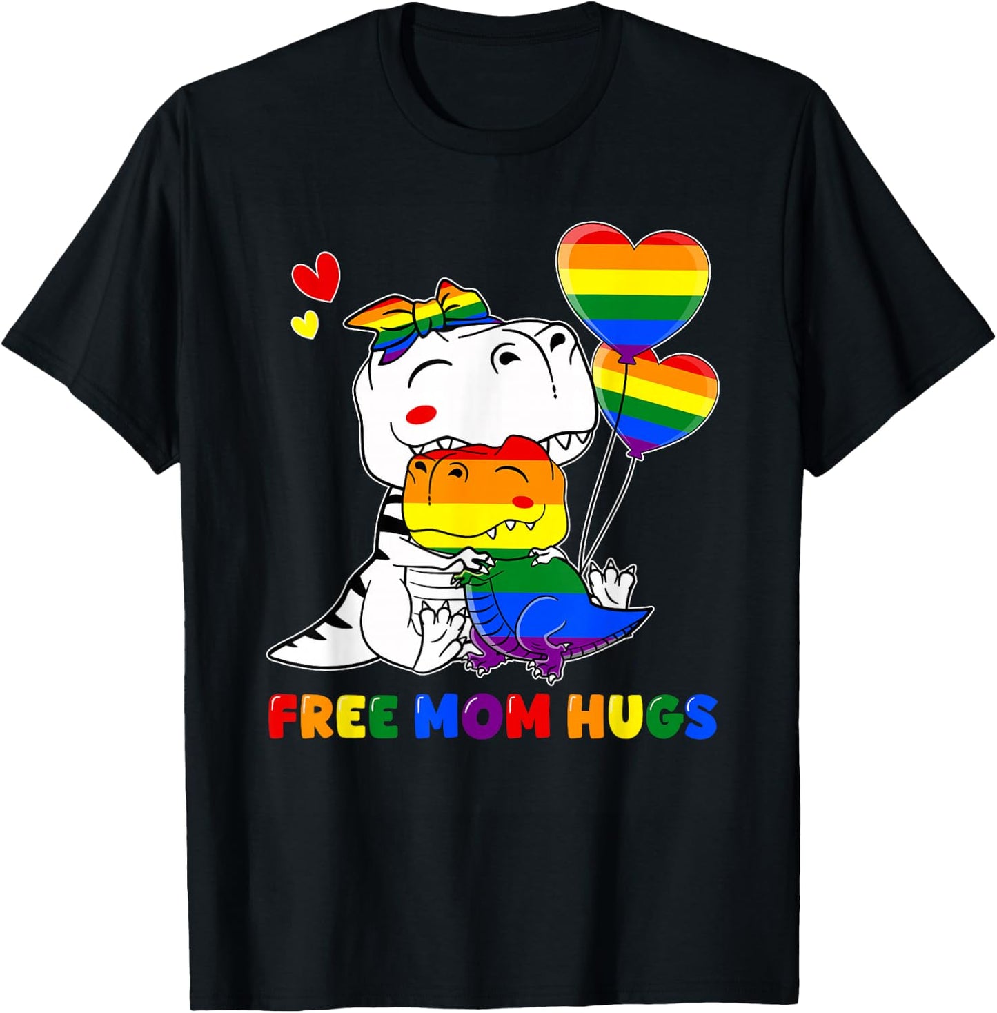 LGBT Free Mom Hugs Dinosaur Mamasaurus Rainbow LGBT Flag T-Shirt - T-Shirt | Black