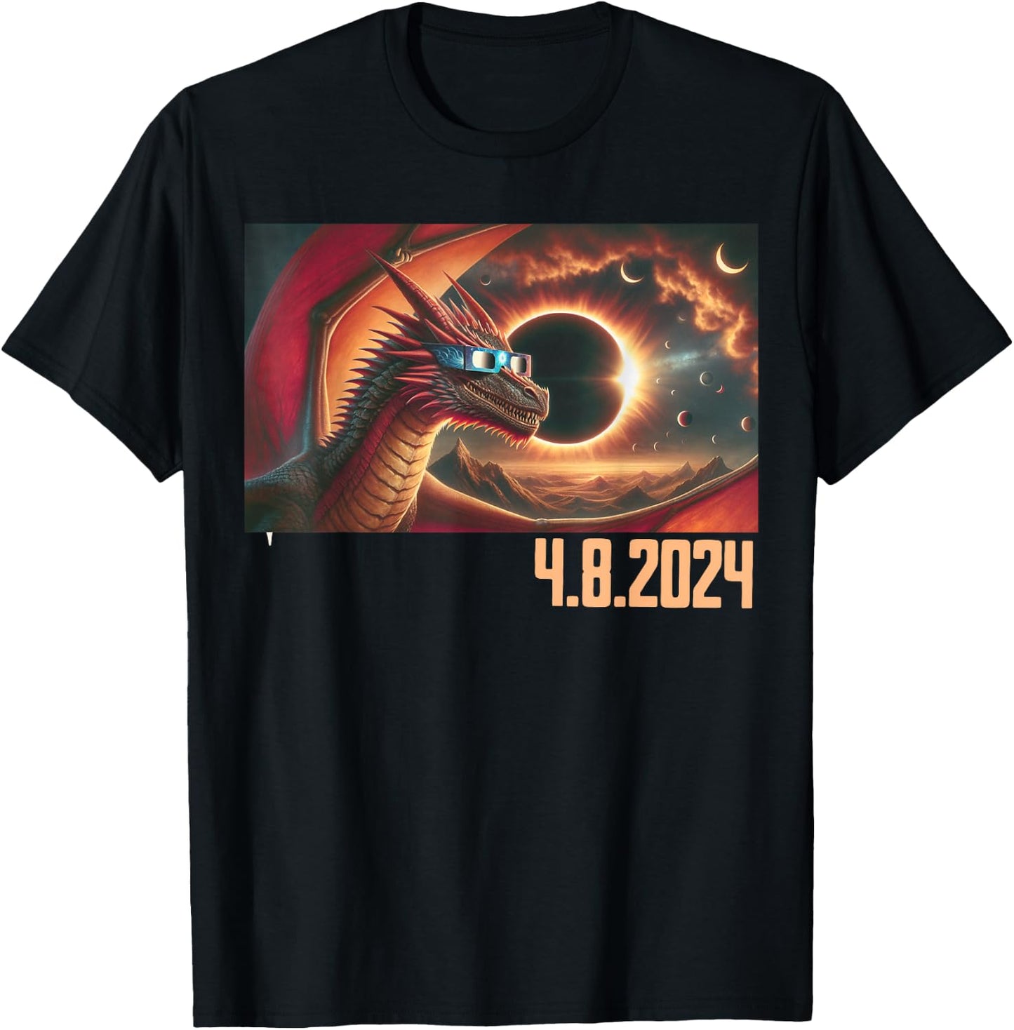 Dragon Eclipse Watcher: Total Solar Eclipse 2024 Photography T-Shirt - T-Shirt | Black
