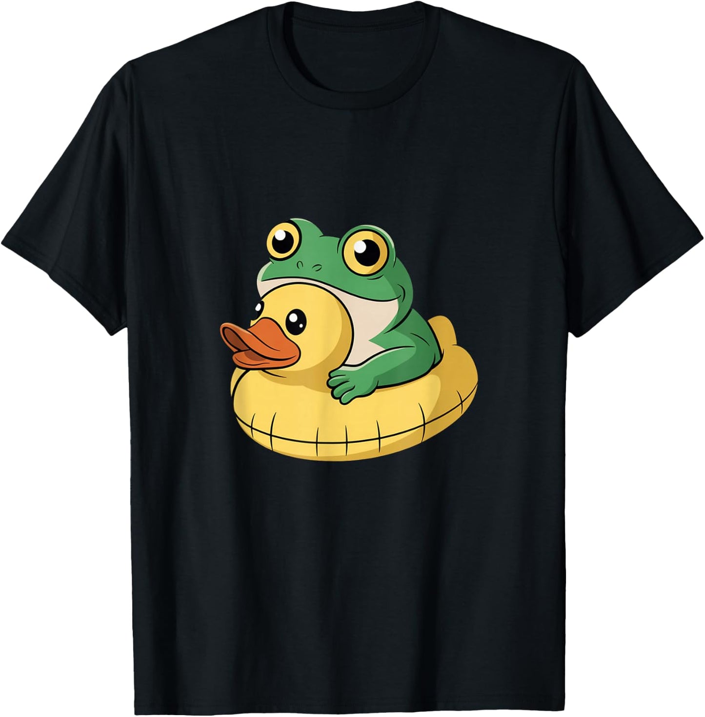 Frog with Duck Float Cute Vacation Beach Pool Humor T-Shirt - T-Shirt | Black