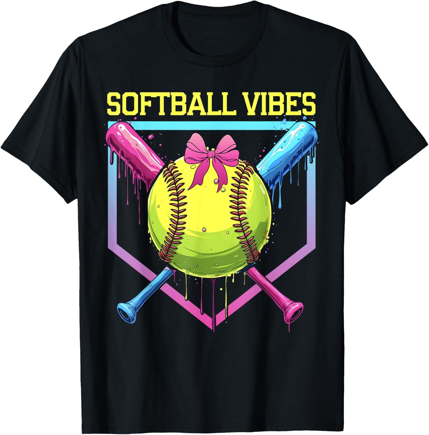 Softball Drip Softball Vibes Coquette Bow Softball Mama T-Shirt - T-Shirt | Black