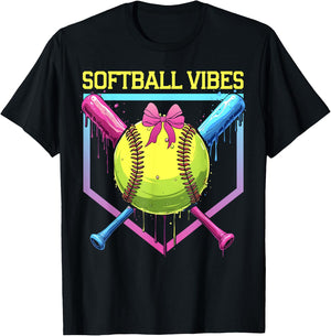 Softball Drip Softball Vibes Coquette Bow Softball Mama T-Shirt - T-Shirt | Black