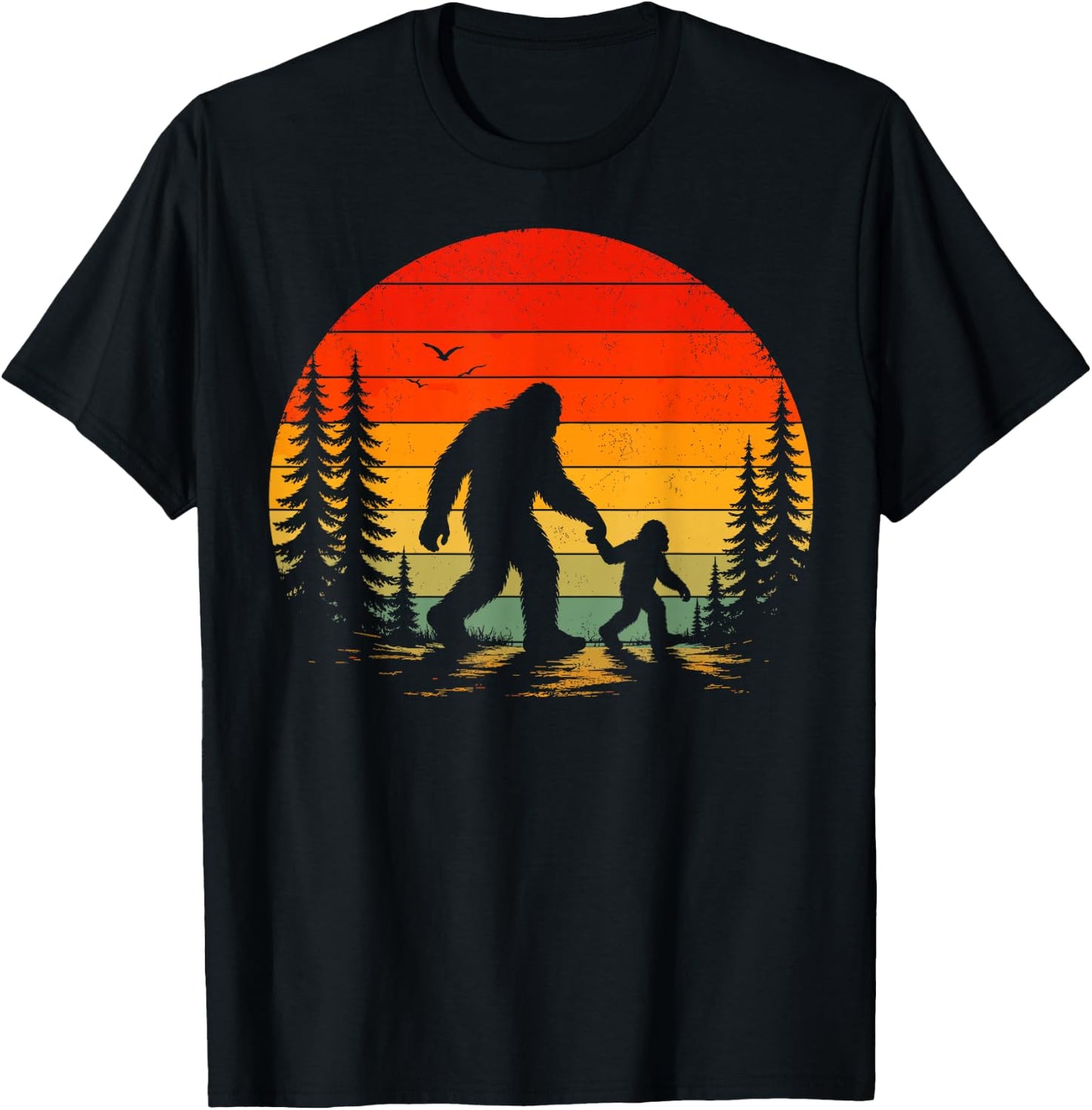 Vintage Bigfoot Dad Father and Son Matching Father's Day T-Shirt - T-Shirt | Black