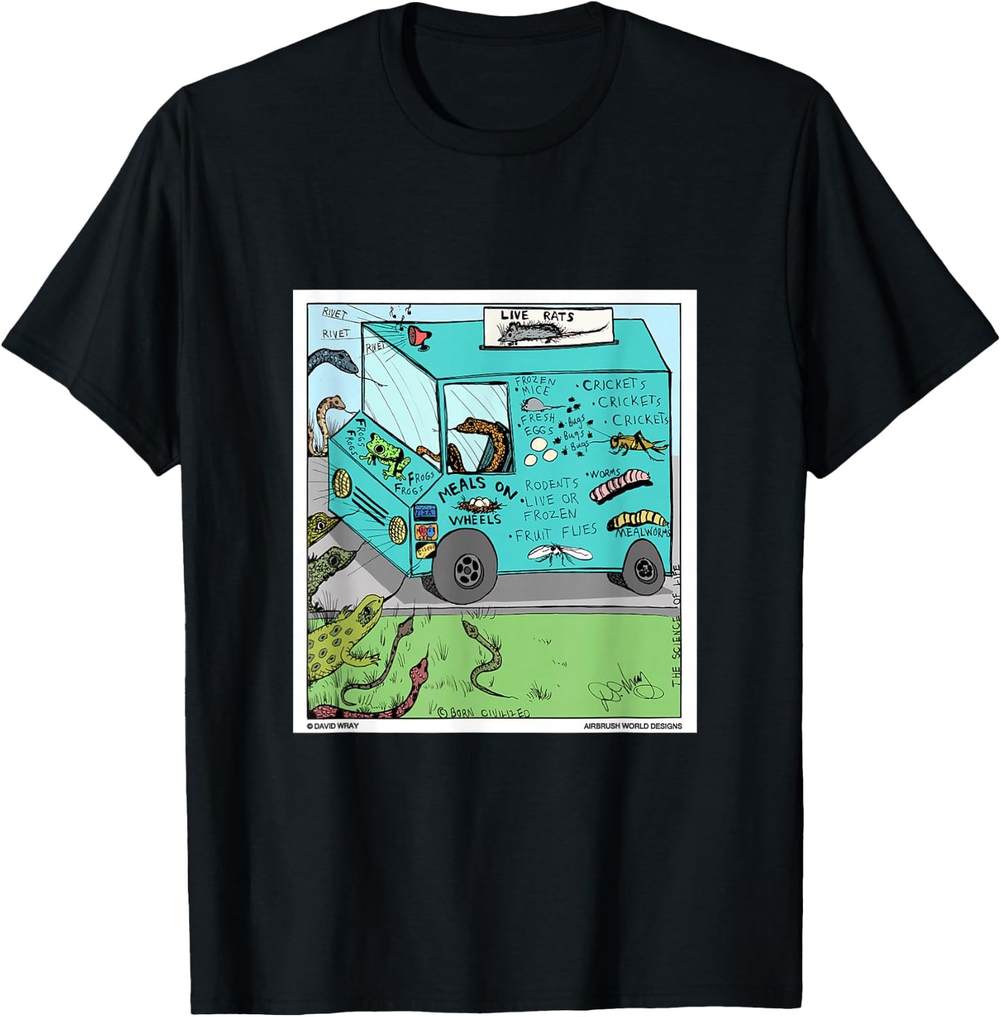 Snakes Lizards Reptile Snacks Food Truck Funny Novelty Gift T-Shirt - T-Shirt | Black