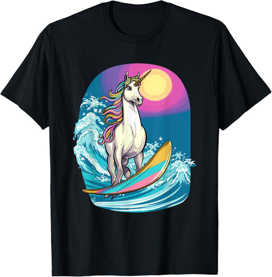 Unicorn Surfing Apparel Surfboard Surf Surfer Kids T-Shirt - T-Shirt | Black