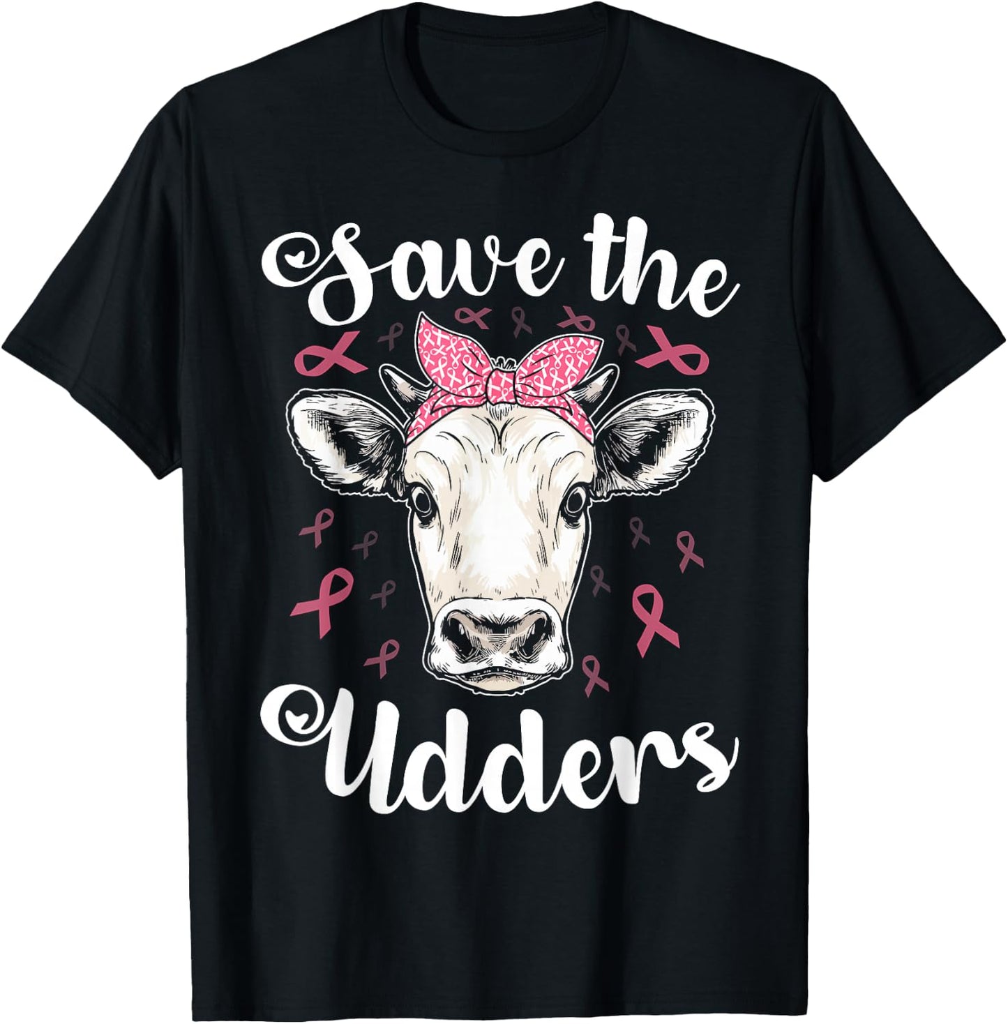 Save the udders cow support breast cancer awareness funny T-Shirt - T-Shirt | Black