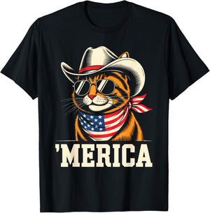 USA 'Merica Cat 4th of July Men Women Kids Funny Patriotic T-Shirt - T-Shirt | Black