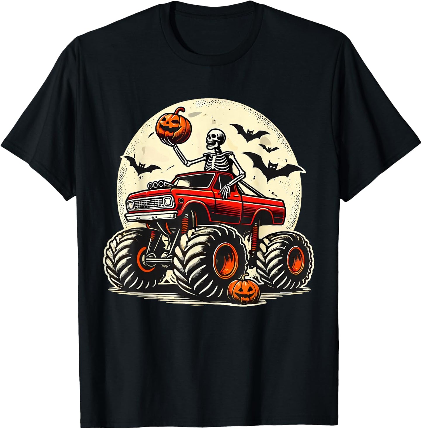 Monster Truck Skeleton Halloween T-Shirt - T-Shirt | Black