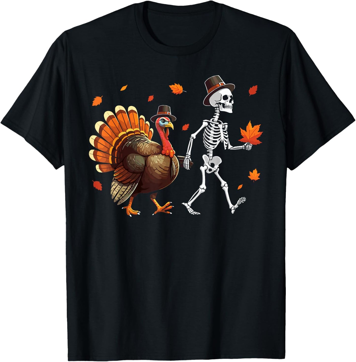 Skeleton Turkey pilgrim thanksgiving pumpkin fall kids T-Shirt - T-Shirt | Black
