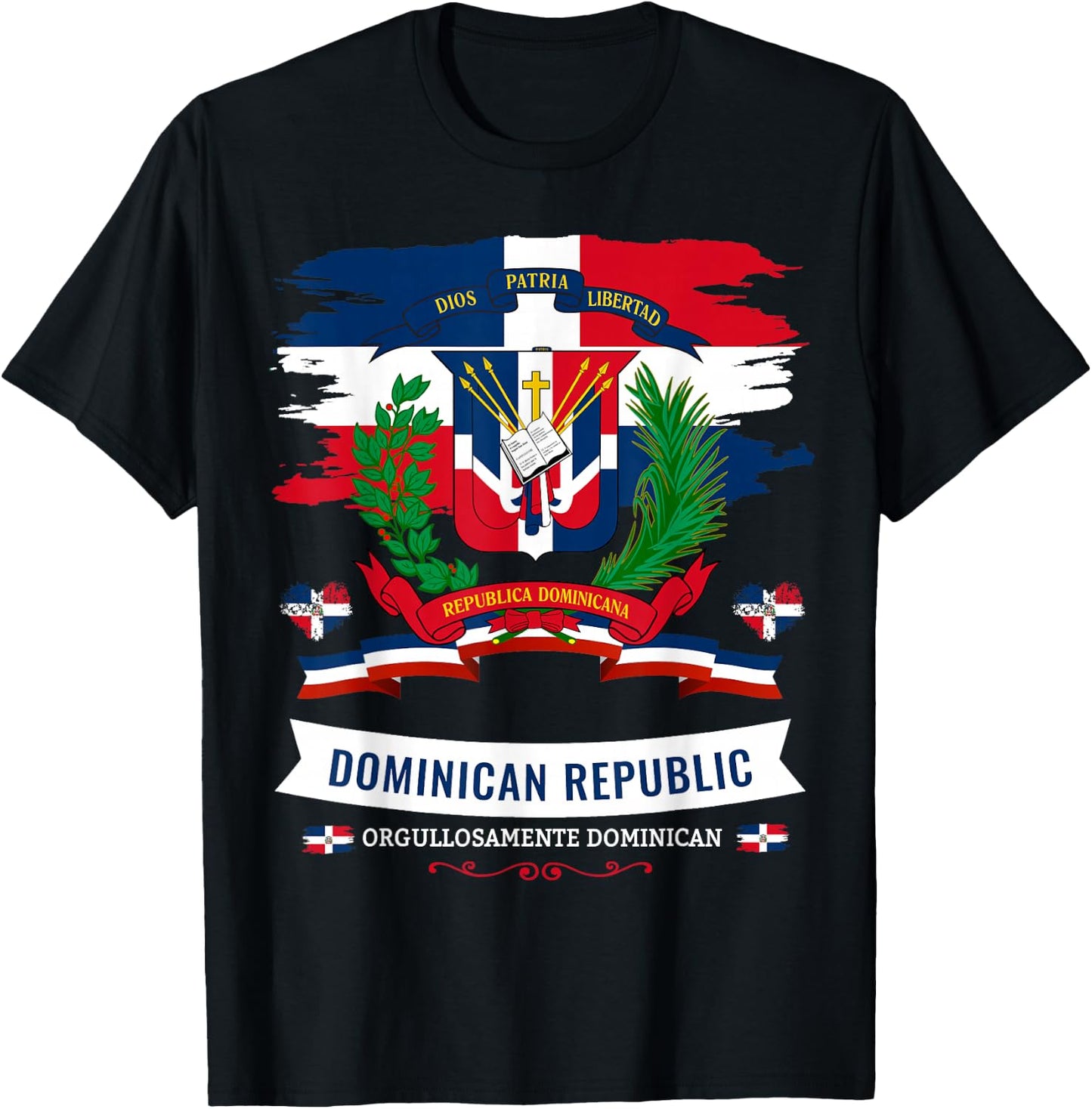 Coat of Arms Republica Dominicana For Kids & Dominican Flag T-Shirt - T-Shirt | Black